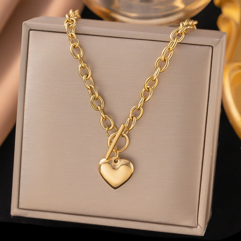 Herz Anhänger Halskette Edelstahl Gliederkette OT Knebelverschluss Chic Minimalistischer Schmuck Für Damen