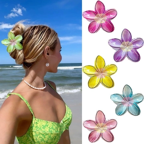 Pinza Para El Cabello De Flor Plumeria Degradado Resina Garra De Pelo Accesorios Vacaciones Playa Para Mujeres Elegante