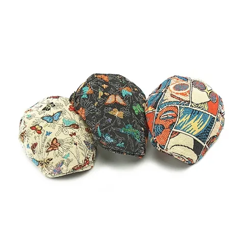Vintage Jacquard Butterfly Flat Cap For Women Retro Ethnic Style Adjustable Beret Breathable Polyester Newsboy Hat