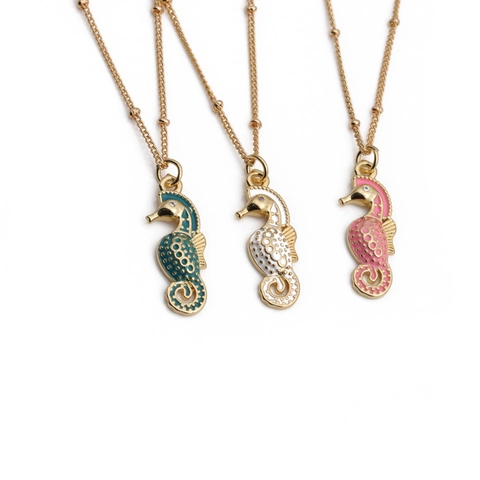 Collana Con Pendente Cavalluccio Marino Rame Zircone Smalto Placcato Oro Gioielli Colorati Per Donna