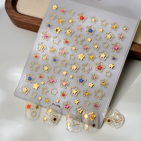 5D Embossed Star Heart Nail Art Stickers 3D Gold Silver Foil Adhesive Decals DIY Manicure Decorations Women