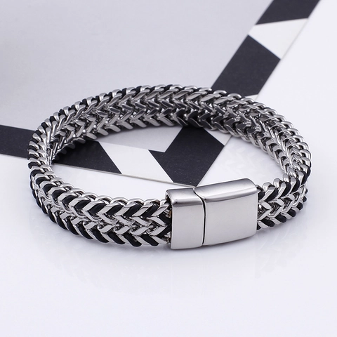 Herren Geflochtenes Kettenarmband Edelstahl Silikon Gewebt Punk Stil Geometrischer Schmuck