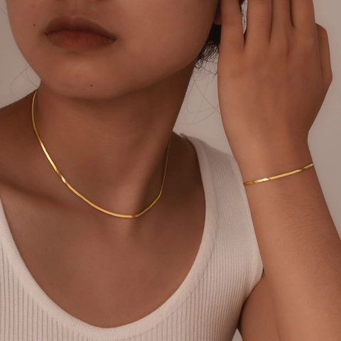 Minimalistische Flache Schlangenkette Halskette Und Armband Für Frauen Edelstahl Mode Schmuck Accessoires