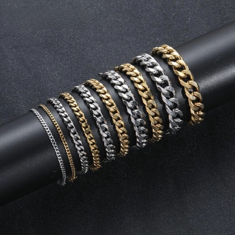 Edelstahl Cuban Link Chain Armband Hip Hop Polierter Metallschmuck Für Männer Und Frauen Mit Hummerverschluss