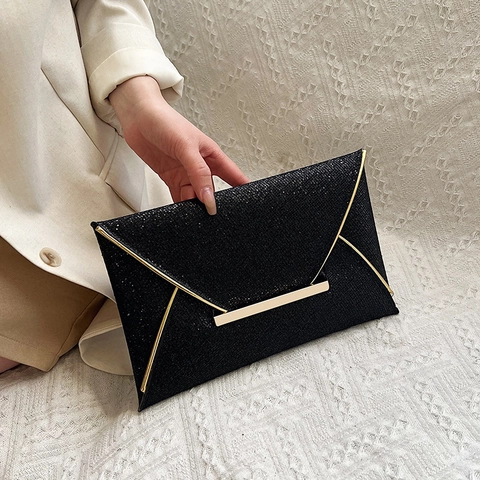 Glitter Sequins Evening Bag Envelope Clutch With Metal Trim For Women Formal Party Wedding Elegant Fashionable Accessory
