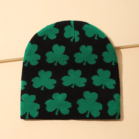 Winter Warm Strickmütze Mode Kleeblatt Druck Shamrock Pullover Kuppelkappe Kälteschutz Acryl Zubehör Für Damen Herren
