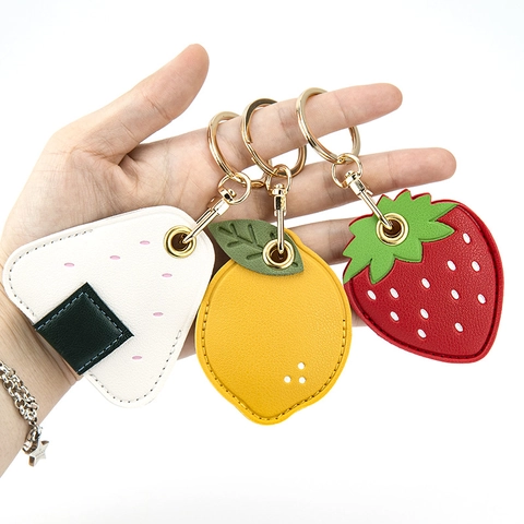 Cartoon Leather Access Card Holder Keychain Case Fruit Animal Shape Bag Pendant Charm For Tracking Tag RFID Badge Sleeve
