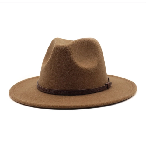 Classic Fedora Hat Vintage Wide Brim Woolen Felt Jazz Cap With Belt Buckle British Style For Men Women