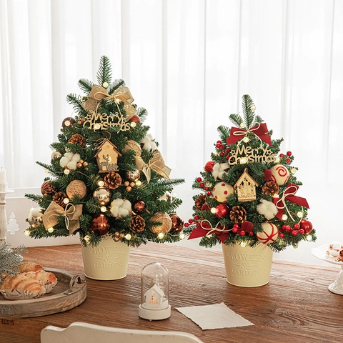 Mini Albero Di Natale Da Scrivania Ornamento Con Luci LED Rami In PVC PE Per Decorazione Tavola Festiva