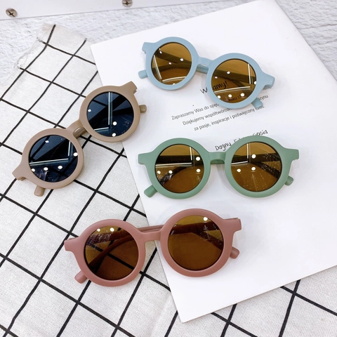 Retro Round Kids Sunglasses Matte PC Frame AC Lens UV400 Protection Fashion Outdoor Eyewear For Toddler Boys Girls