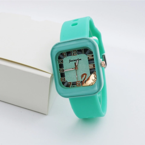 Orologio Al Quarzo Da Donna Alla Moda Cassa In Lega Quadrata Cinturino In Silicone Display Analogico Decoro Cigno