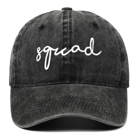 Washed Cotton Baseball Cap Vintage Distressed Squad Embroidery Adjustable Breathable Casual Dad Hat