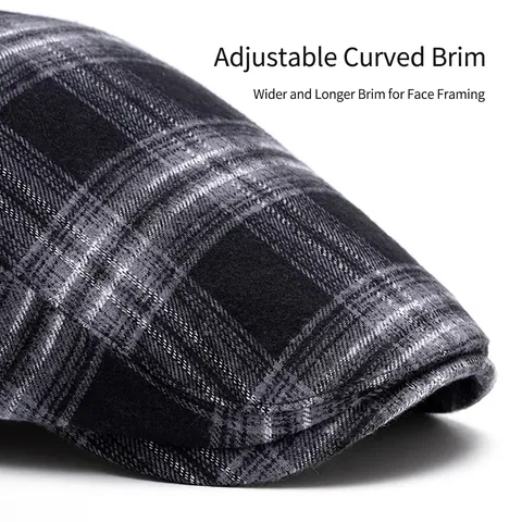 Vintage Plaid Schiebermütze Polyester Retro Britischer Stil Schirmmütze Für Herren Damen Verstellbar Outdoor