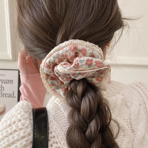 Coleteros De Pana Con Flores Retro Francesas Con Borde De Encaje Gomas Elásticas Para El Cabello Para Mujeres Niñas