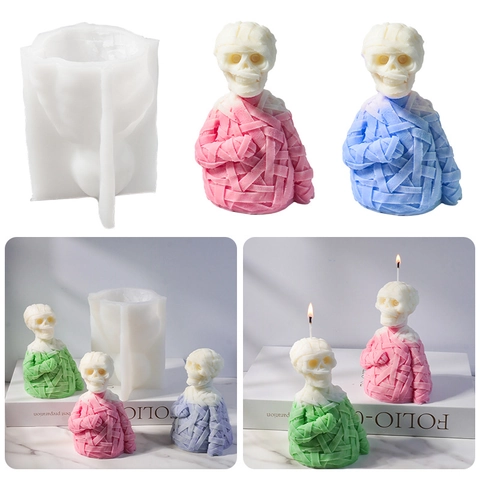 Mummy Skull Silicone Mold Halloween Gauze Zombie Head DIY Candle Making Aromatherapy Plaster Resin Baking Crafting Tool