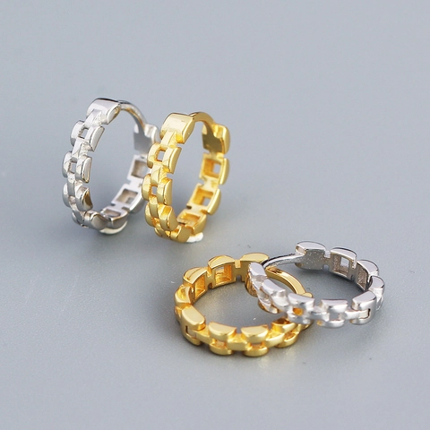 925 Sterling Silber Hoop Ohrringe Für Frauen Geometrisches Ketten Glied Design Minimalistischer Huggie Schmuck