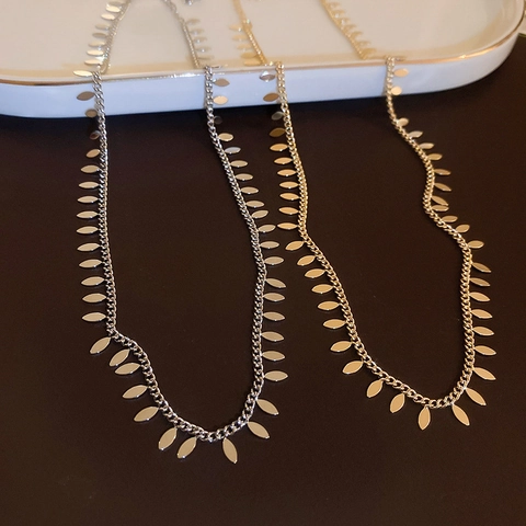 Leaf Sequin Tassel Necklace Copper Minimalist Clavicle Chain Elegant Metal Leaf Charms Jewelry For Women