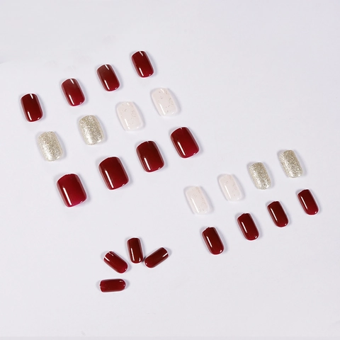 Weinrote Press On Nails Glitzer Glänzend Kurz Quadratisch Künstliche Fingernägel Wiederverwendbare Maniküre Für Frauen