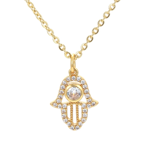 Hand Van Fatima Hanger Halsketting Koper Micro Ingelegde Zirconia Boze Oog Gelukshanger O-Ketting Halskettingen Voor Dames Mode Sieraden