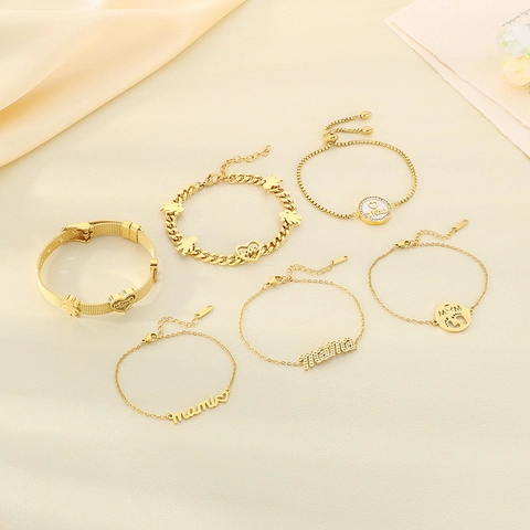 Bracelets En Acier Inoxydable Plaqué Or Lettre Mama Avec Pendentif Coeur Strass Cadeau Fête Des Mères Bijoux Femmes