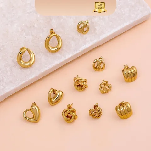Orecchini a Bottone in Acciaio al Titanio Geometrici Minimalisti da Donna Placcati in Oro a Cuore Goccia D'acqua Nodo Gioielli Quotidiani