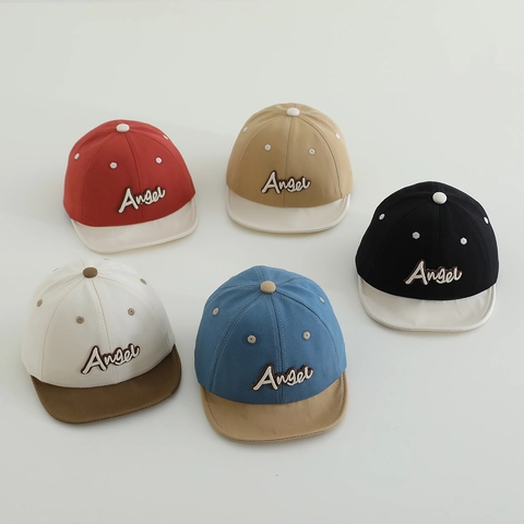 Cappellino Da Baseball In Cotone Per Bambini Ricamo Lettere Angel Design Bicolore Berretto Sole Neonato