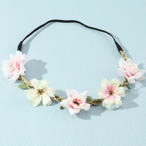 Bandeau Fleurs Pour Enfants Avec Fleurs En Tissu Corde Tressée Et Élastique Style Bohème Pour Mariage Fête