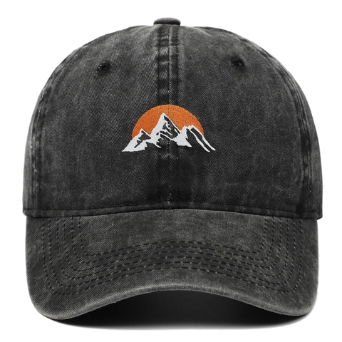 Cappello Da Baseball In Cotone Lavato Vintage Distressed Ricamo Montagna Regolabile Dad Hat Outdoor Hip Hop Style