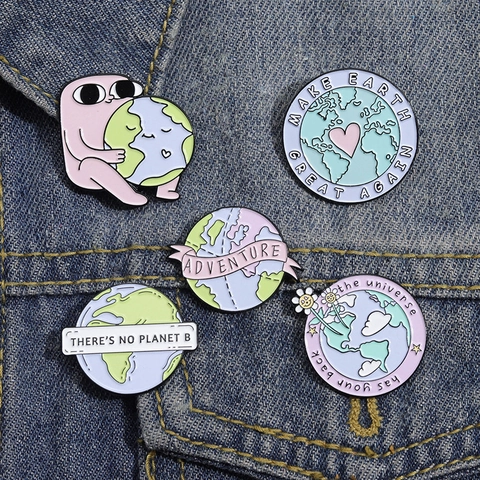 Épingles Émaillées Protection Terre Alliage Dessin Animé Cœur Lettres Broche Environnement Aventure Badge Pour Vêtements Sac