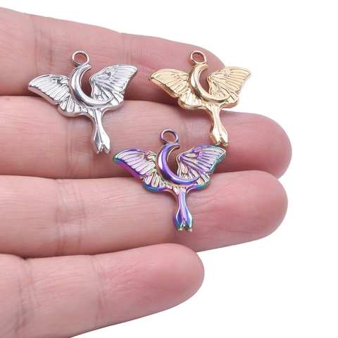 Moth Moon Pendant Necklace Stainless Steel Vacuum 18k Gold Plated Butterfly Wings Gothic Bohemian Jewelry For Women