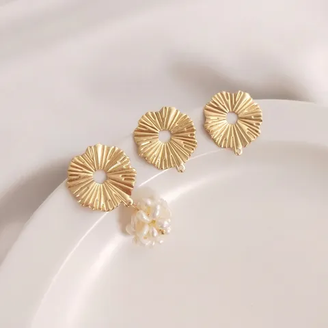 Lotusblad Rand Oorknopjes Componenten 14K Verguld Koper Met Oorsteker Voor DIY Sieraden Maken
