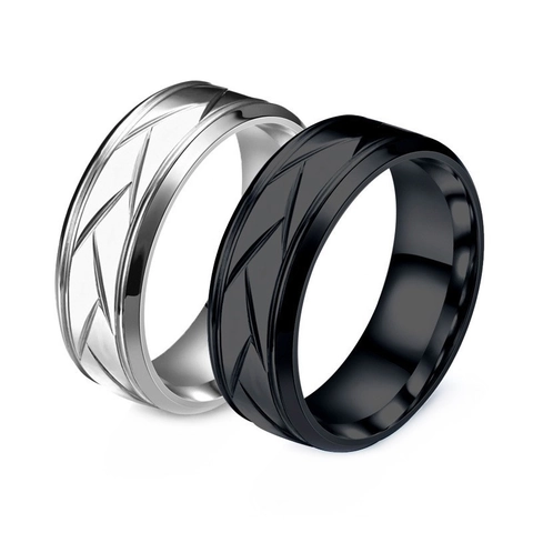 Anillo Acero Inoxidable Minimalista Rayas Diagonales Banda Geométrica Joyería Moderna Hombres Mujeres