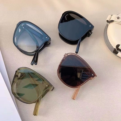 Gafas De Sol Plegables Para Mujer Montura De Plástico Cuadrada Grande Lente AC Protección UV Portátil Elegante