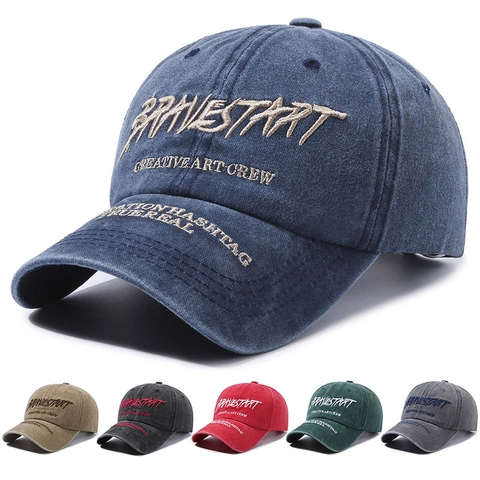 Casquette De Baseball En Coton Lavé Rétro Lettre Brodée Réglable Visière Courbée Chapeau Protection Solaire Unisexe