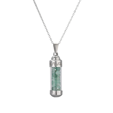 Collar Colgante Botella De Perfume De Acero Inoxidable Botella De Deseos De Vidrio Piedra Natural Patrón Griego