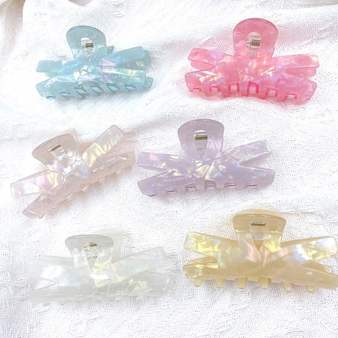 Molletta Per Capelli In Acrilico Iridescente Grande Trama A Conchiglia Elegante Acconciatura Shark Clip Accessori Per Capelli Donna