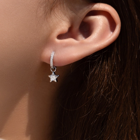 Orecchini A Cerchio Con Stella In Argento Sterling 925 Con Moissanite Taglio Brillante Colore D VVS1 Elegante