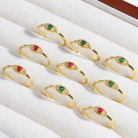 Vintage Emerald Green Rose Red Gemstone Ring Brass Gold Plated Adjustable Open Fashion Jewelry For Women