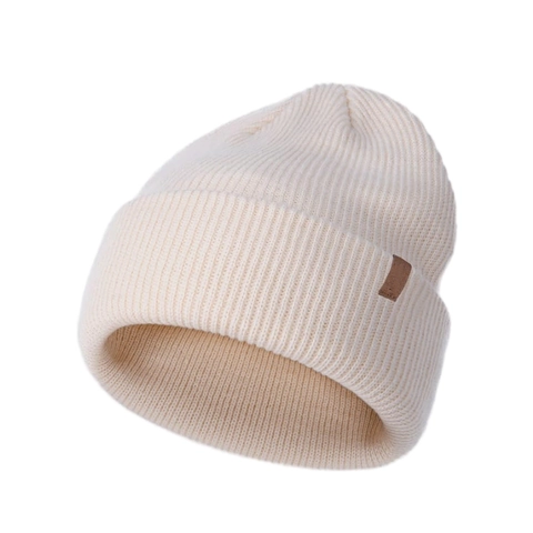 Bonnet en Tricot Couleur Unie pour Enfants Chaud Hiver Bonnet en Acrylique à Côtes Avec Patch en Cuir pour Garçons Filles Accessoires d'Hiver
