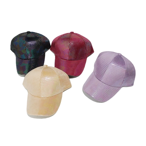 Gorra De Béisbol De Mujer Con Estampado De Pata De Gallo Bronceado Brillante Sombrero Holográfico Metálico Reflectante