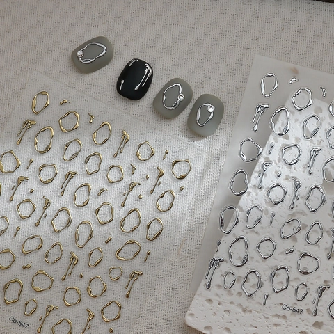 3D Nail Stickers Liquid Metal Texture Irregular Border Metallic Embossed DIY Manicure Decorative Accessories For Women