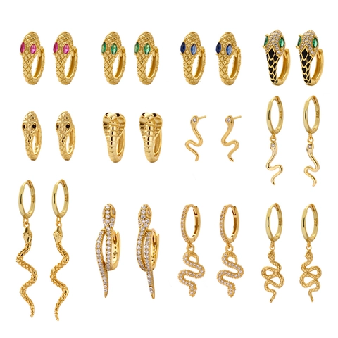 Snake Hoop Earrings 925 Sterling Silver Zirconia Animal Stud Earrings Vintage Gold Plated Personalized Jewelry Women