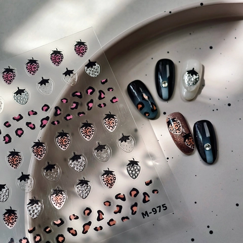 Pegatinas Nail Art 3D Relieve Fresa Leopardo Autoadhesivas Sweet Cool Ins Style Textura Gelatina Manicura DIY Calcomanías