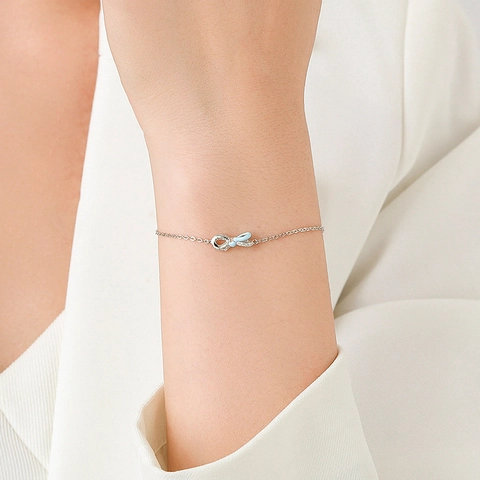 925 Sterling Silber Schleife Armband Mit Bunter Emaille Und Zirkonia Für Frauen Süßer Eleganter Schmuck