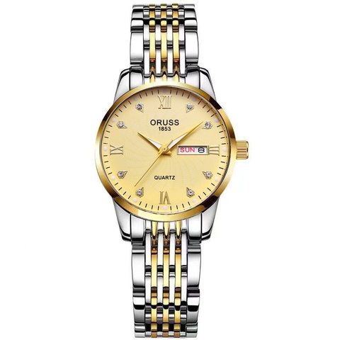 Damen Quarz Armbanduhr Doppelkalender Strass Zifferblatt Leuchtzeiger Wasserdicht Elegant Legierung Armband Business Casual Uhr