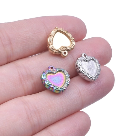 Colgante De Corazón De Acero Inoxidable Chapado En Oro De 18K Al Vacío Accesorio De Joyería Arcoíris Borde Adornado