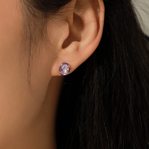 Lavendel Oval Zirkonia Ohrstecker 925 Sterlingsilber Elegant S925 Eisblumenschliff Cubic Zirkonia Pendeln Schmuck Für Damen