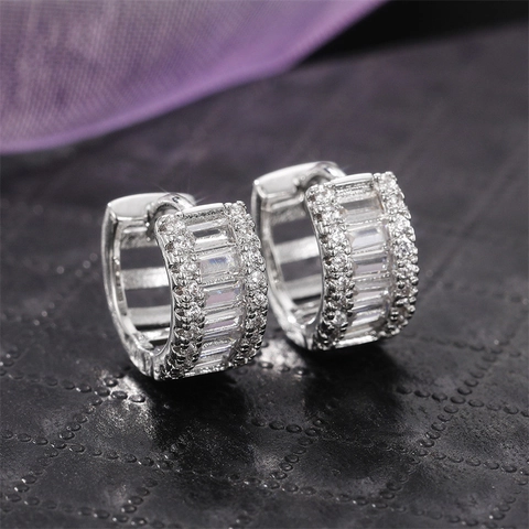 Baguette Zirconia Huggie Oorbellen Koper Micro Pave Luxe Geometrische Mode Hoops Oorgespen Trendy Sieraden Unisex
