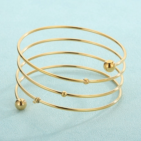 Multi Layer Spiral Bangle Bracelet Stainless Steel 18K Gold Plated Polished Beads DIY Jewelry Accessory For Women