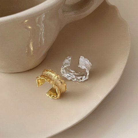 Anello In Argento Sterling 925 Texture Piegata Irregolare Stile Lava Minimalista Anello Aperto Regolabile